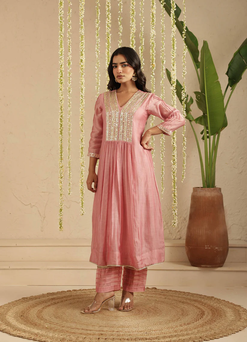 Gulabik Dusty Pink Sequence Work Ethnic Co‑Ord Set for Women