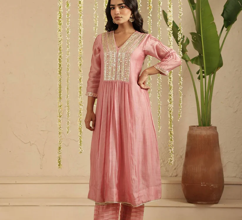 Gulabik Dusty Pink Sequence Work Ethnic Co‑Ord Set for Women