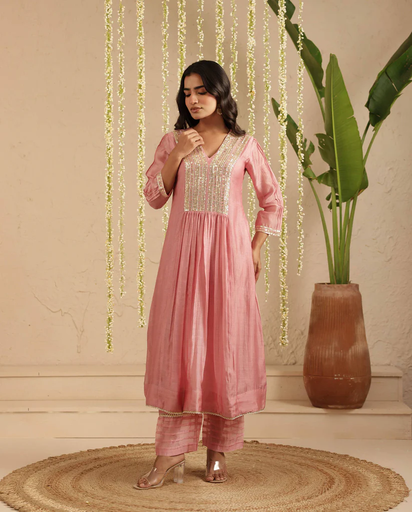 Gulabik Dusty Pink Sequence Work Ethnic Co‑Ord Set for Women