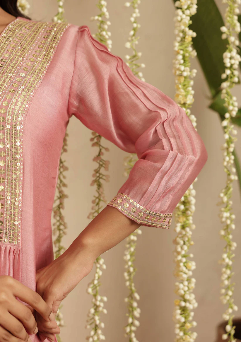 Gulabik Dusty Pink Sequence Work Ethnic Co‑Ord Set for Women