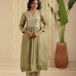Gulabik Moss Green Sequin Work Ethnic Co‑Ord Set for Women