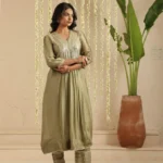 Gulabik Moss Green Sequin Work Ethnic Co‑Ord Set for Women