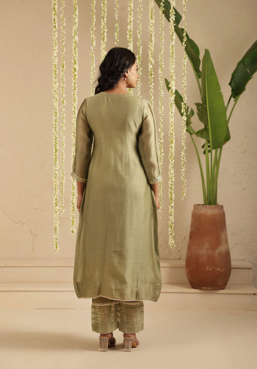 Gulabik Moss Green Sequin Work Ethnic Co‑Ord Set for Women