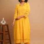 Gulabik Yellow Lace Kurta Pant Ethnic Suit Set for Women