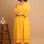 Gulabik Yellow Lace Kurta Pant Ethnic Suit Set for Women