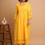 Gulabik Yellow Lace Kurta Pant Ethnic Suit Set for Women