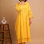 Gulabik Yellow Lace Kurta Pant Ethnic Suit Set for Women