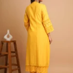 Gulabik Yellow Lace Kurta Pant Ethnic Suit Set for Women