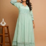 Gulabik Dusty Green Lace Kurta Pant Set for Women