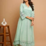 Gulabik Dusty Green Lace Kurta Pant Set for Women