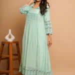 Gulabik Dusty Green Lace Kurta Pant Set for Women