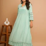 Gulabik Dusty Green Lace Kurta Pant Set for Women
