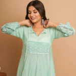 Gulabik Dusty Green Lace Kurta Pant Set for Women