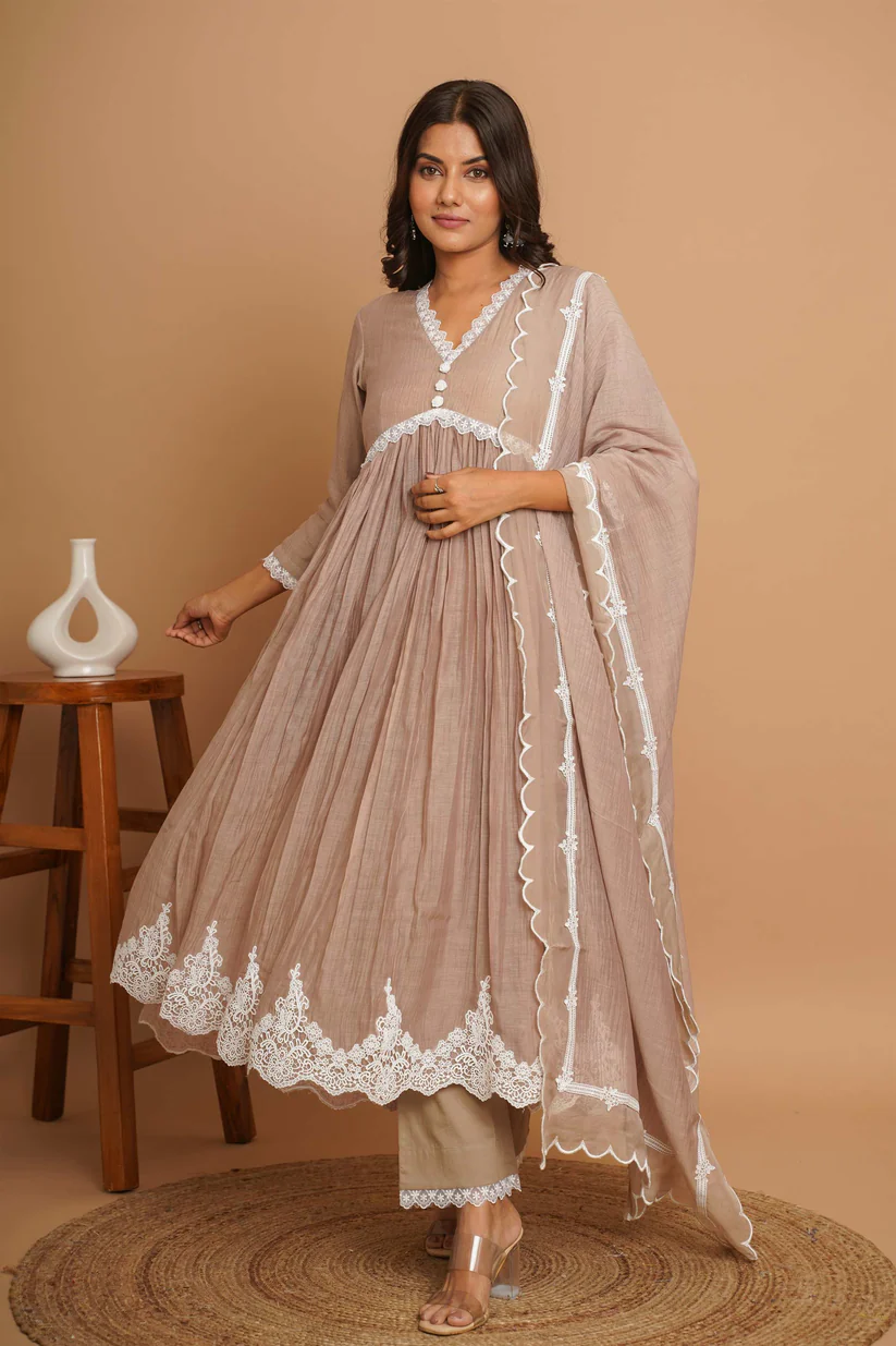 Beige Button Anarkali