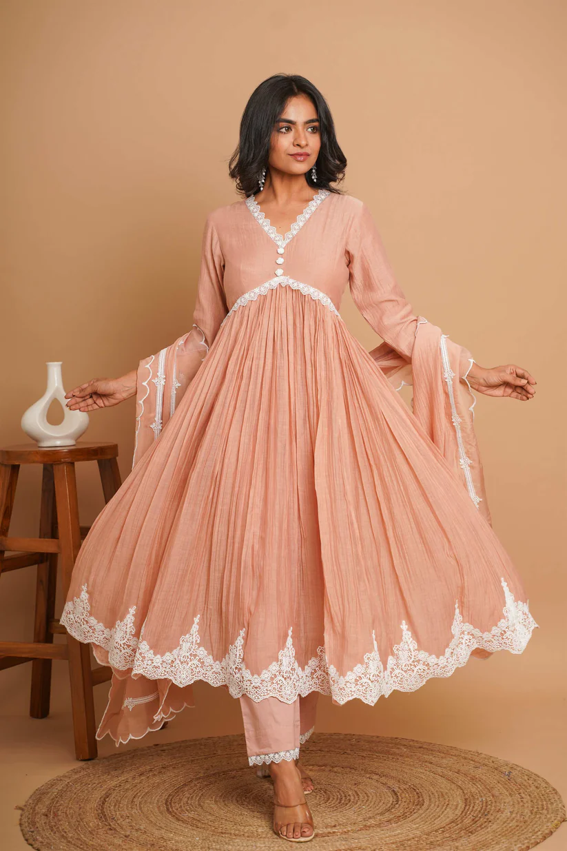 Dusty Peach Button Anarkali