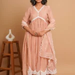 Dusty Peach Button Anarkali