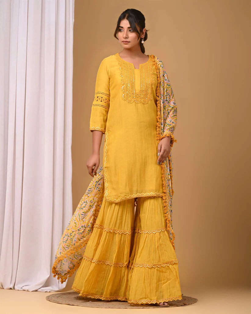 Gulabik Mustard Yellow Garara Set