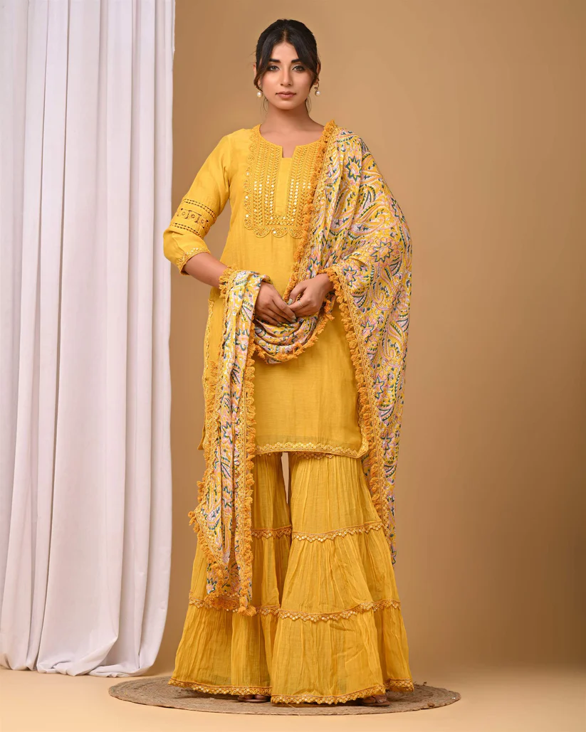 Gulabik Mustard Yellow Garara Set
