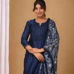 Gulabik Navy Straight Suit Set with Chiffon Dupatta