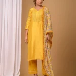 Gulabik Yellow Straight Suit Set with Chiffon Dupatta