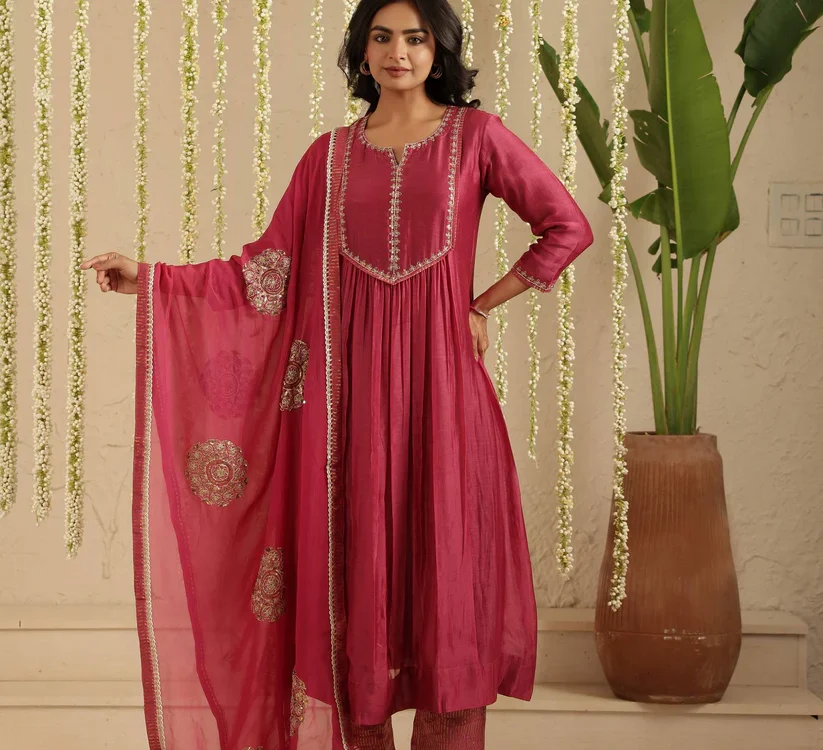 Gulabik Deep Magenta Sequence Suit Set
