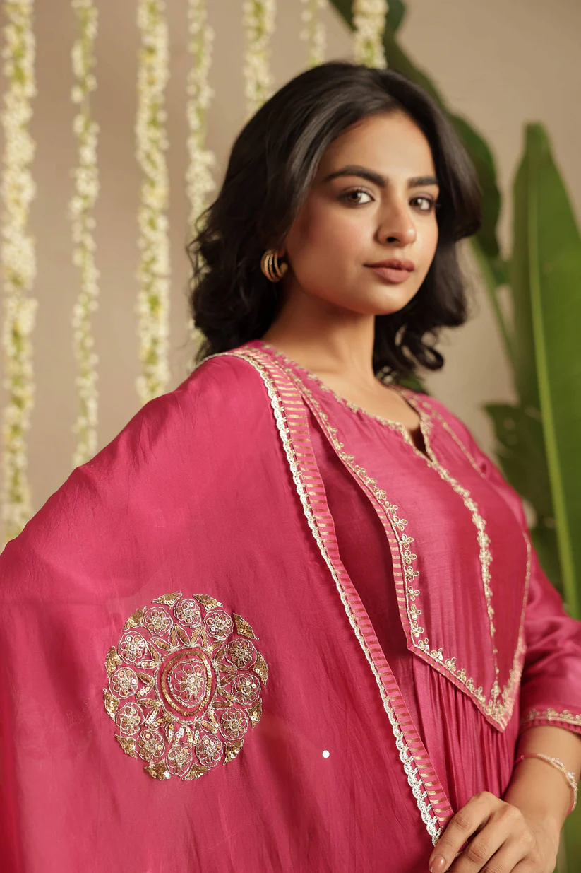 Gulabik Deep Magenta Sequence Suit Set