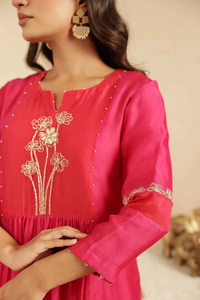 Gulabik Rani Cut Dana Suit Set with Red Dupatta