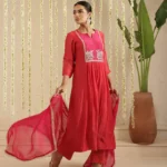 Gulabik Red and Rani Double Boota Suit Set