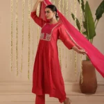 Gulabik Red and Rani Double Boota Suit Set