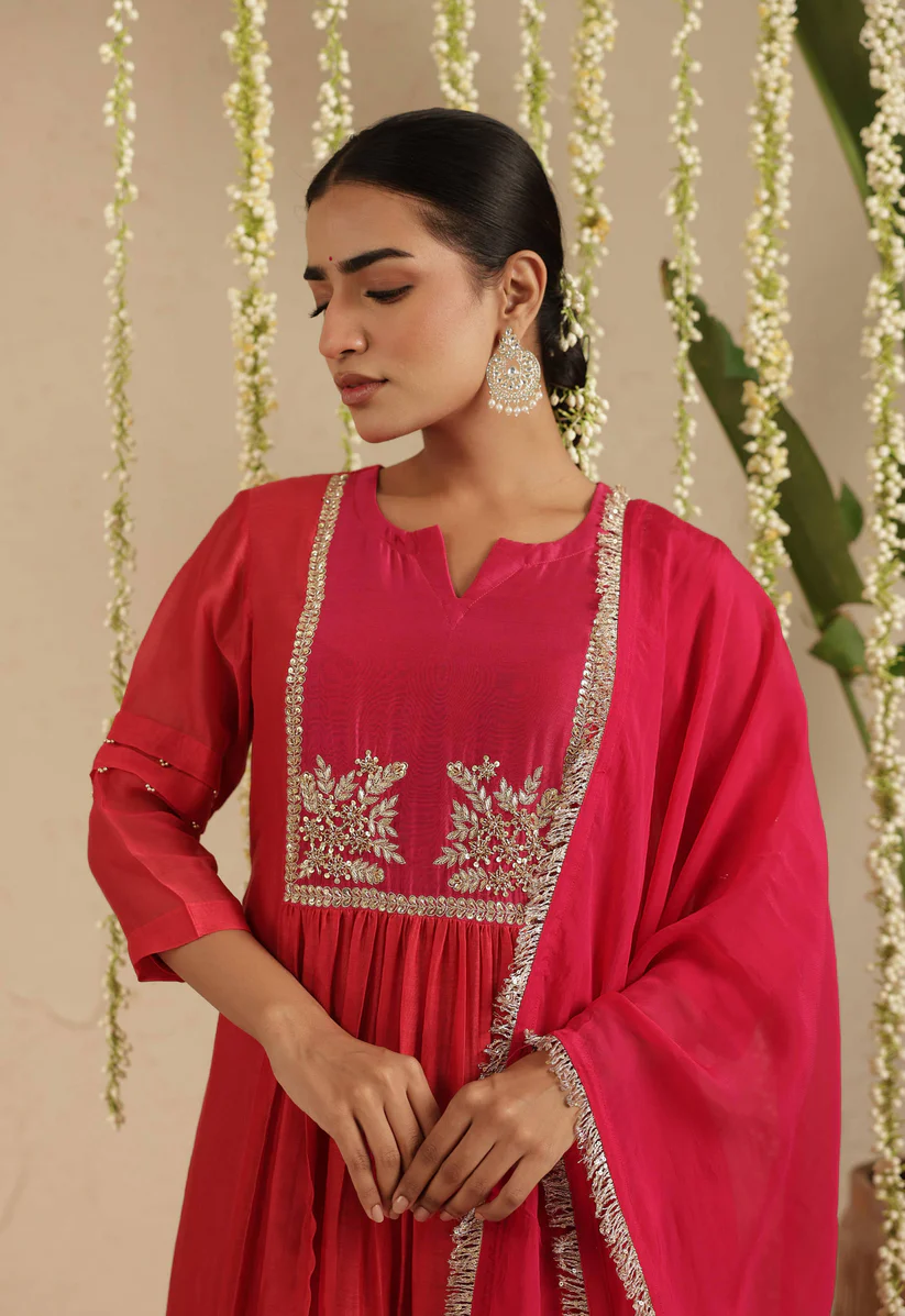 Gulabik Red and Rani Double Boota Suit Set