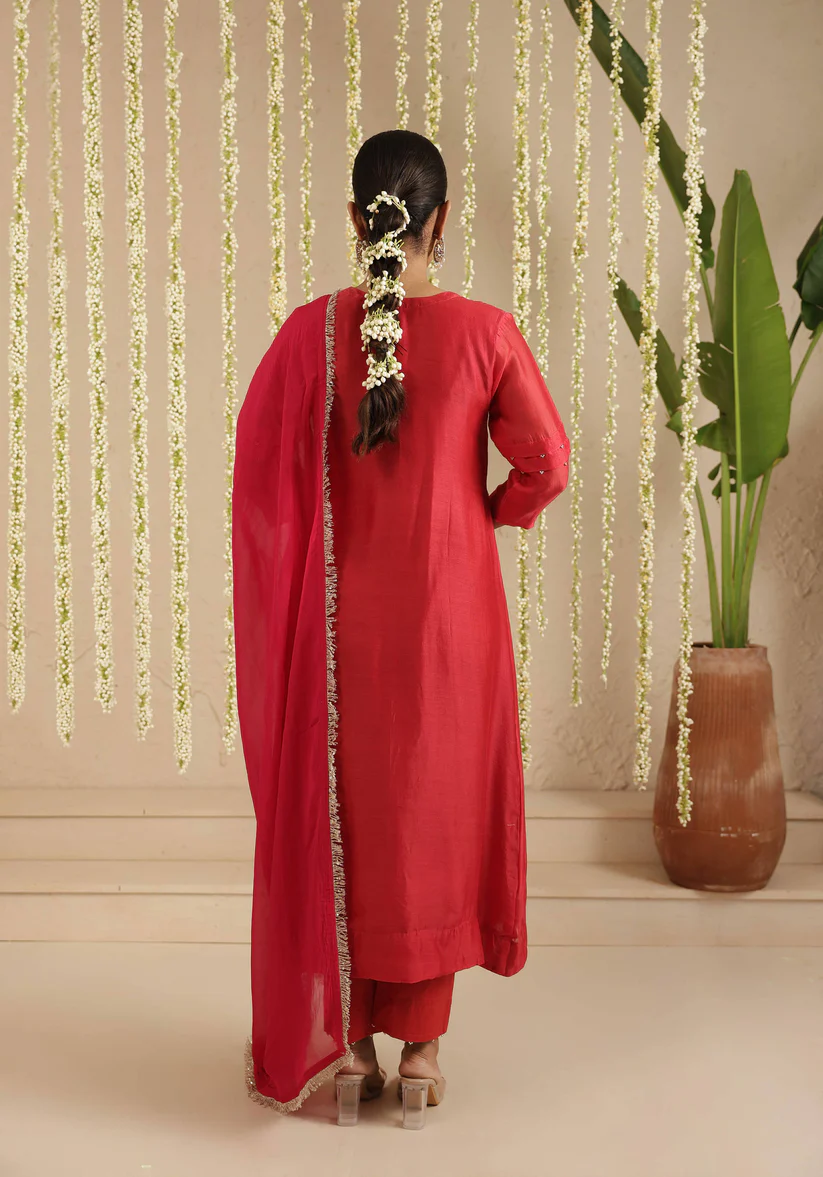 Gulabik Red and Rani Double Boota Suit Set
