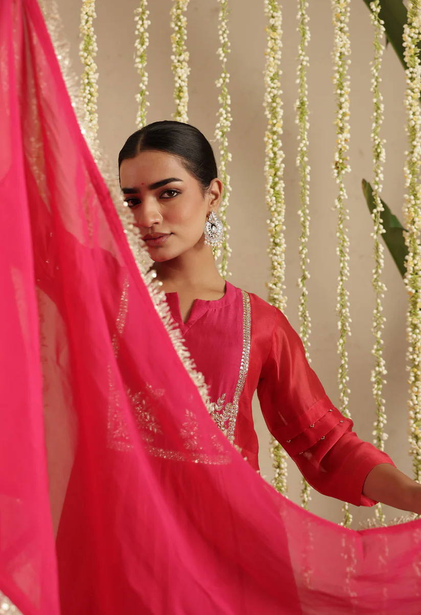 Gulabik Red and Rani Double Boota Suit Set