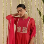 Gulabik Red and Rani Double Boota Suit Set