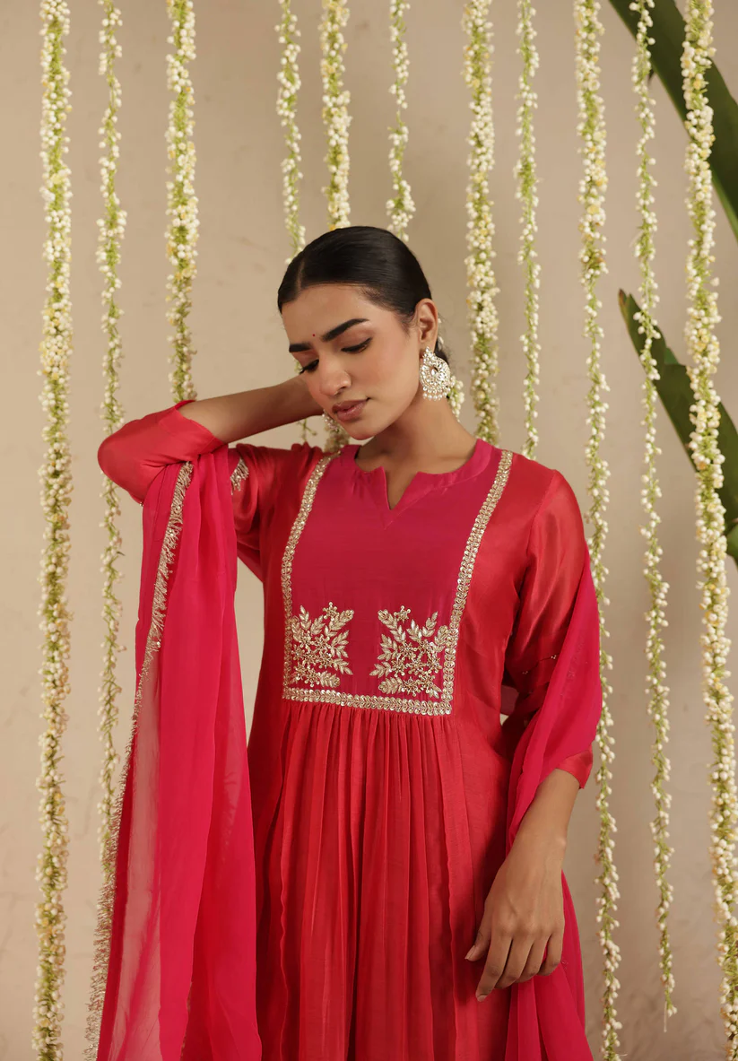 Gulabik Red and Rani Double Boota Suit Set