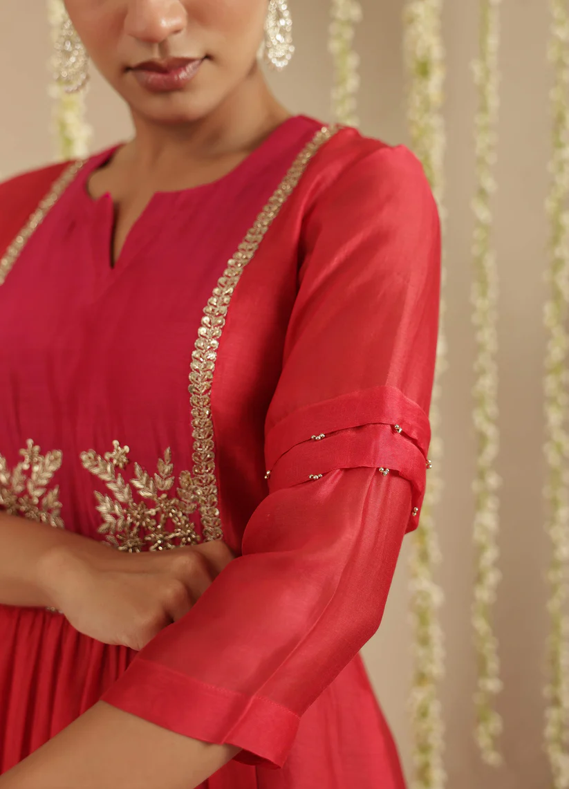 Gulabik Red and Rani Double Boota Suit Set