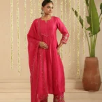 Gulabik Hot Pink Top and Bottom Hand Embroidered Set