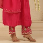 Gulabik Hot Pink Top and Bottom Hand Embroidered Set