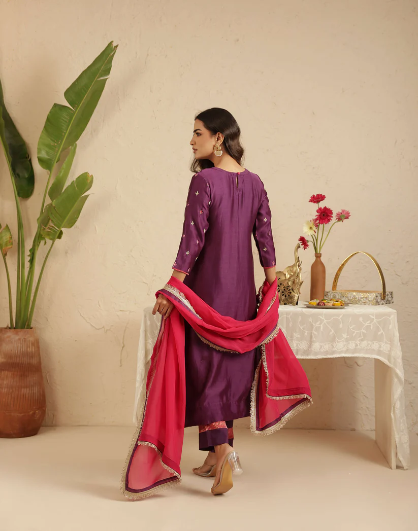 Gulabik Purple Cut Daana Tassel suit set