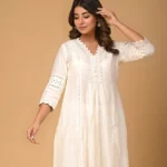 Gulabik Pearl White Kurta Pant Set for Women