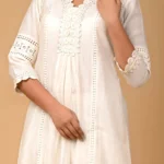 Gulabik Pearl White Kurta Pant Set for Women