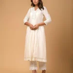Gulabik Pearl White Kurta Pant Set for Women