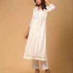 Gulabik Pearl White Kurta Pant Set for Women