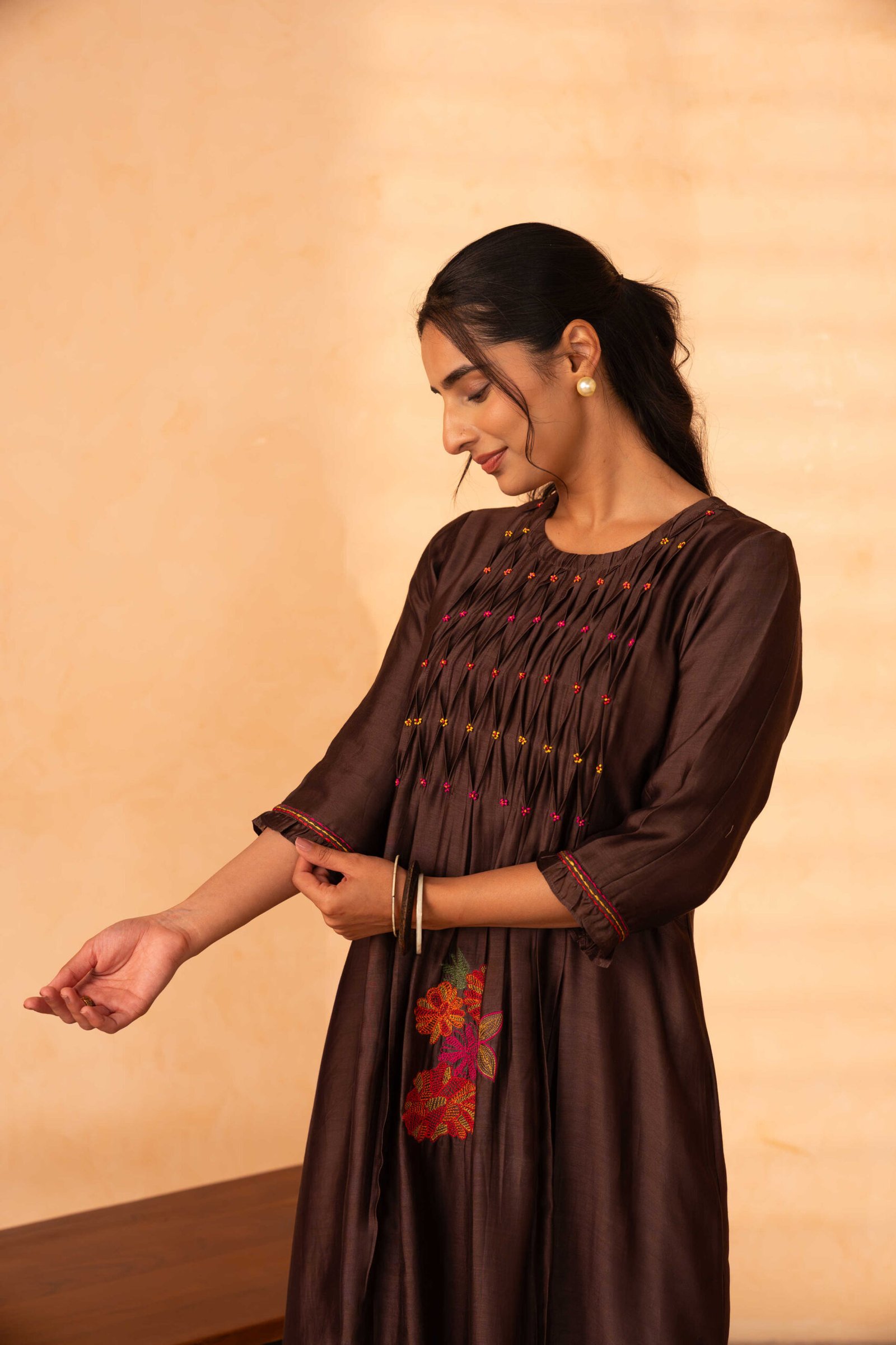 Gulabik Chinar Kurta Pant Set - Coke