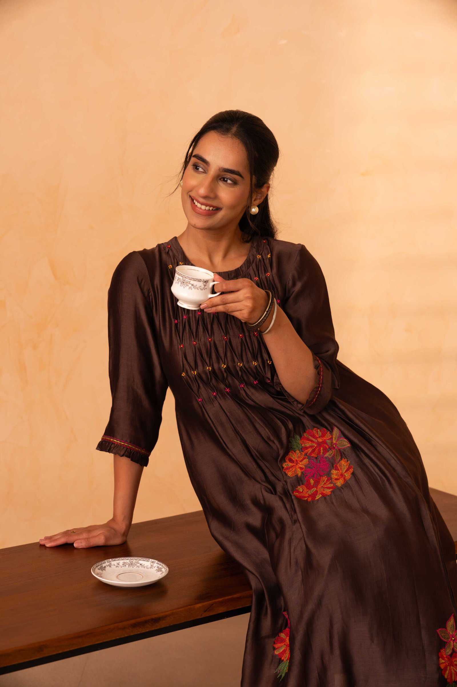 Gulabik Chinar Kurta Pant Set - Coke