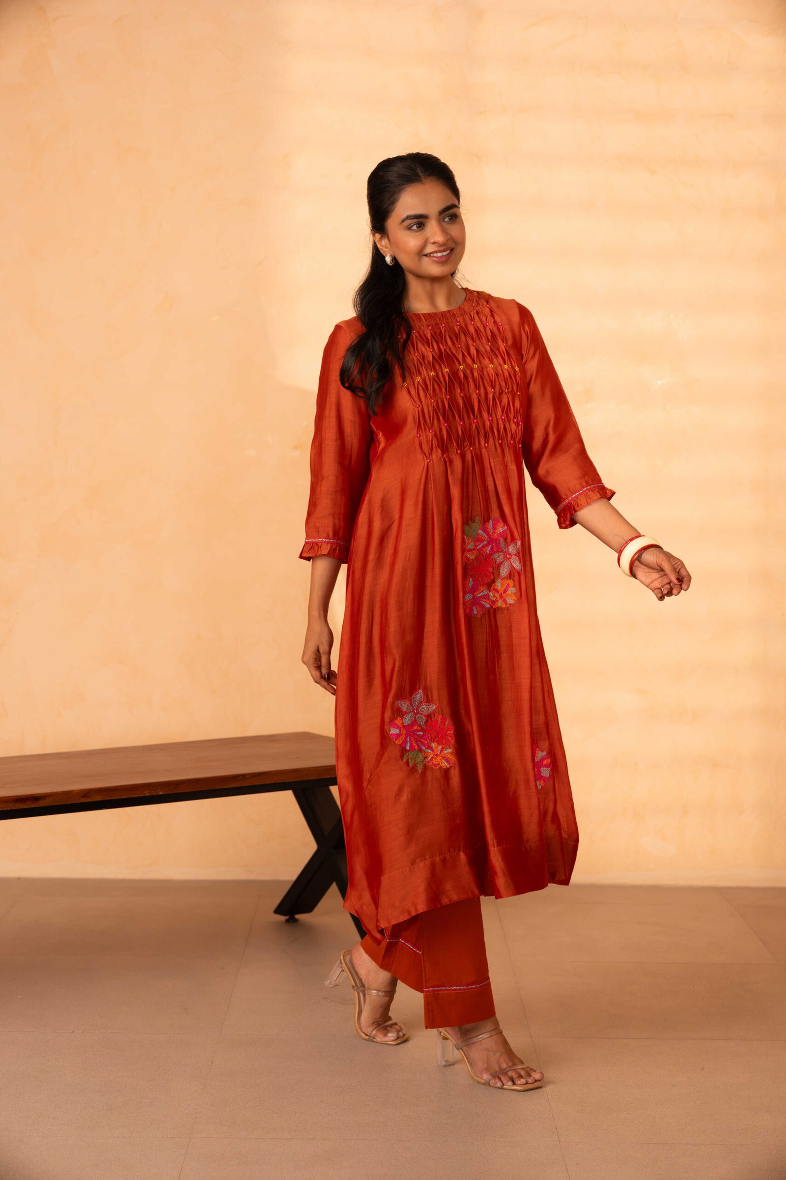 Gulabik Chinar Kurta Pant Set - Rust