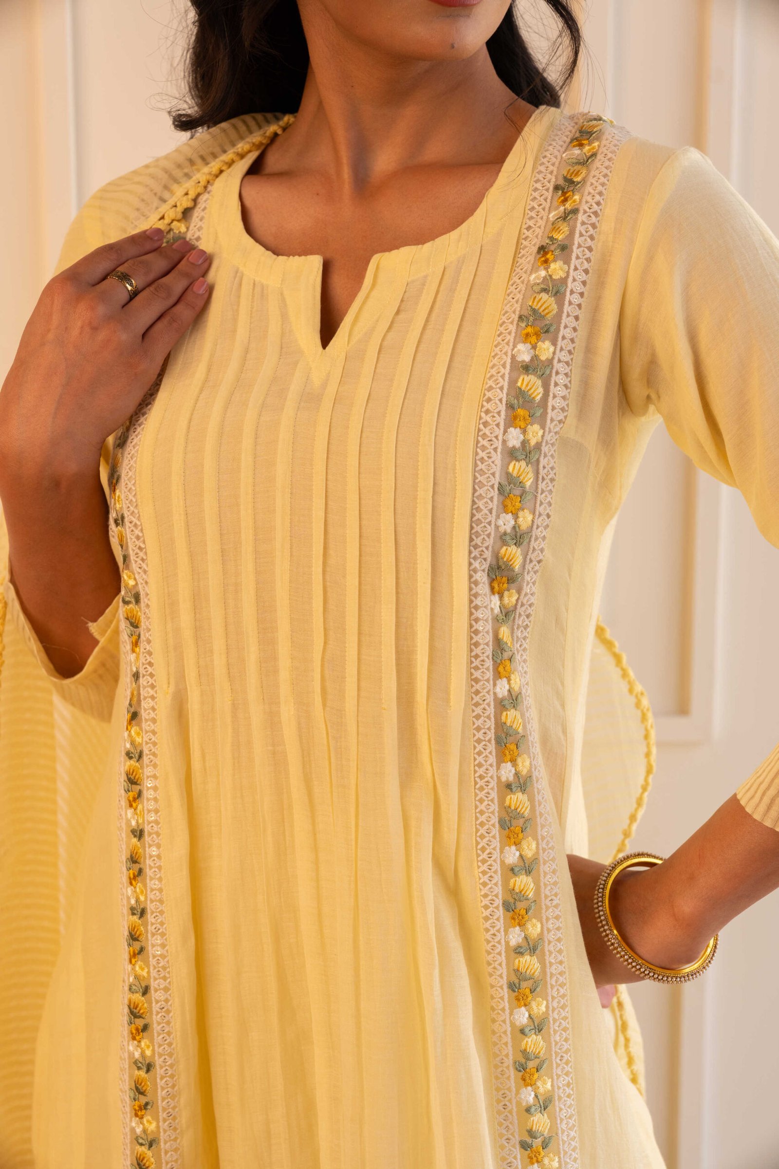 Gulabik Mithila Suit Set - Lemon Yellow