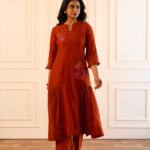 Gulabik Manjari Kurta Pant Set - Rust