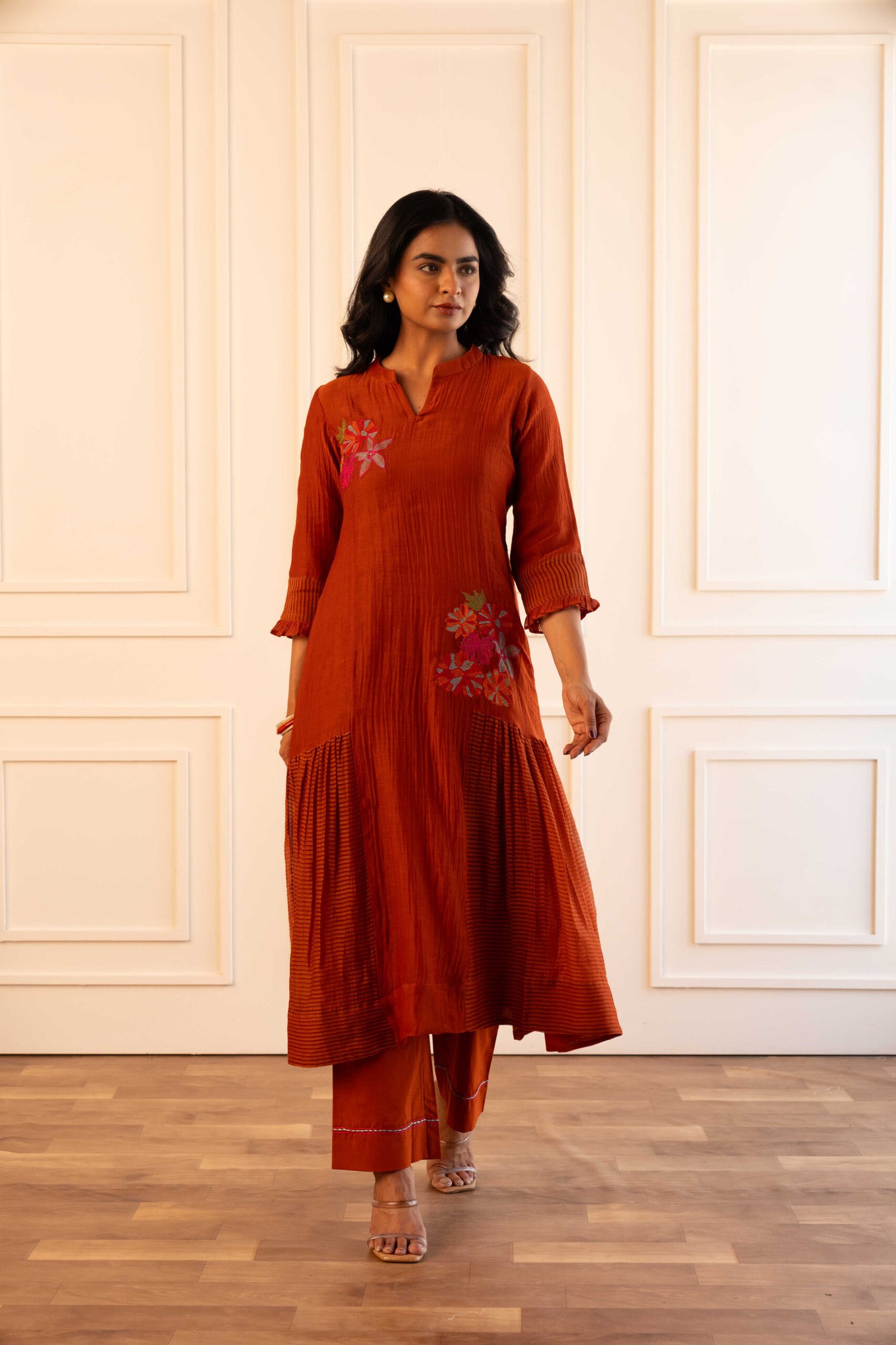 Gulabik Manjari Kurta Pant Set - Rust