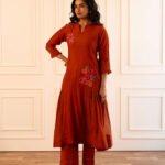 Gulabik Manjari Kurta Pant Set - Rust