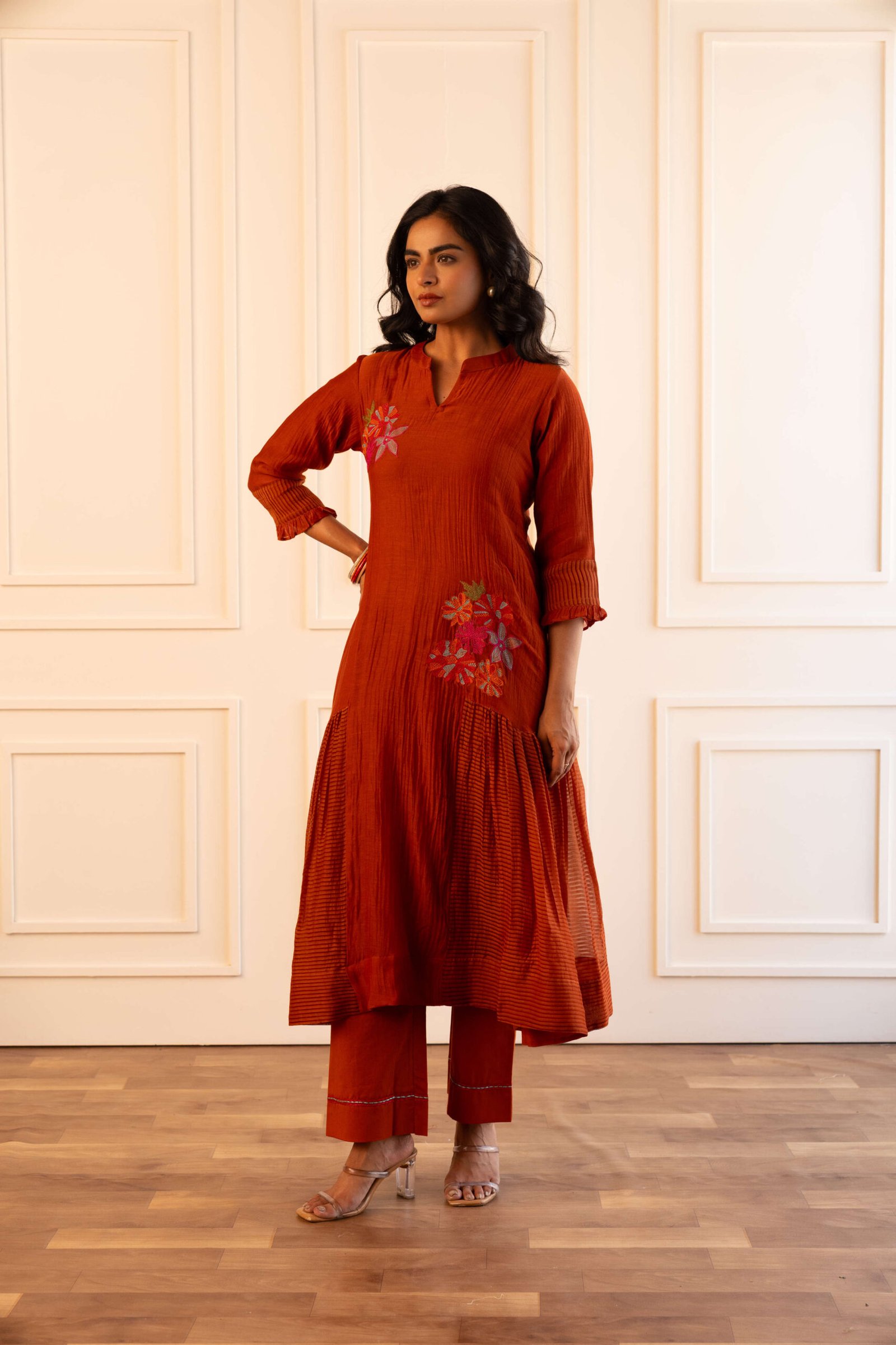 Gulabik Manjari Kurta Pant Set - Rust